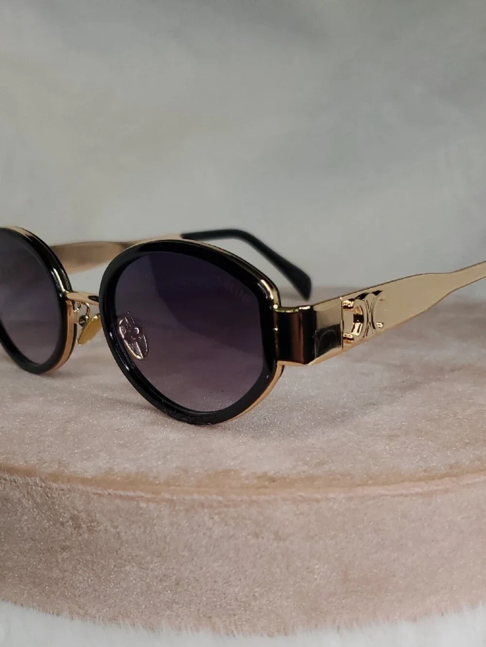 Celine Gold and Black Round Sunglasses - Designer Style